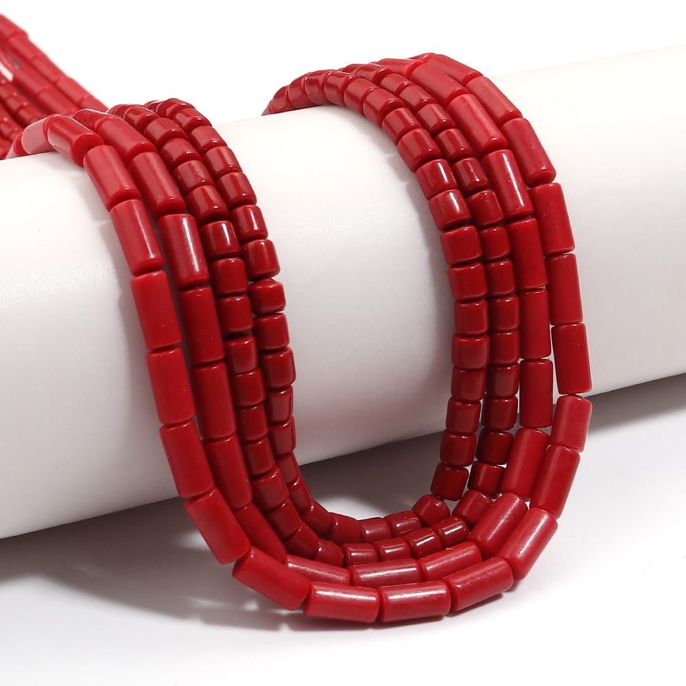 42-98 piezas/lote Cuentas de Coral Rojo Imitación Forma de Cilindro Cuentas Espaciadoras Sueltas Para Fabricación de Joyería DIY Accesorios de Collar Pulsera