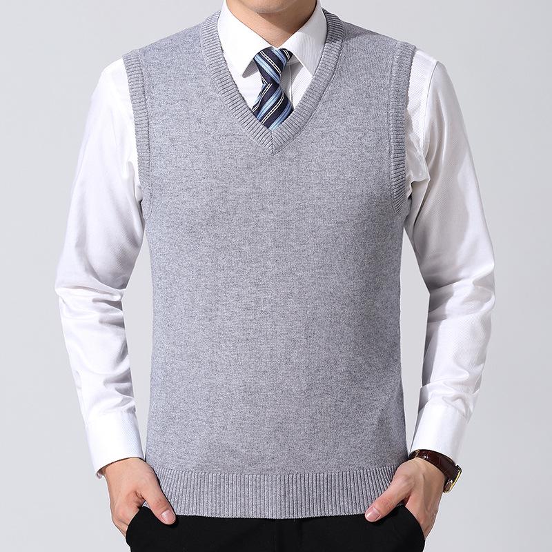 Autumn 2024 Men's V-Neck Loose Knit Wool Vest – Solid Sleeveless Style