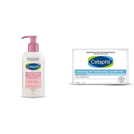 

Лосьон Cetaphil Bright Healthy Radiance Brightness 245 мл, протестирован дерматологами, ниацинамид и морской нарцисс, уменьшение темных пятен, ровный тон кожи 75 г