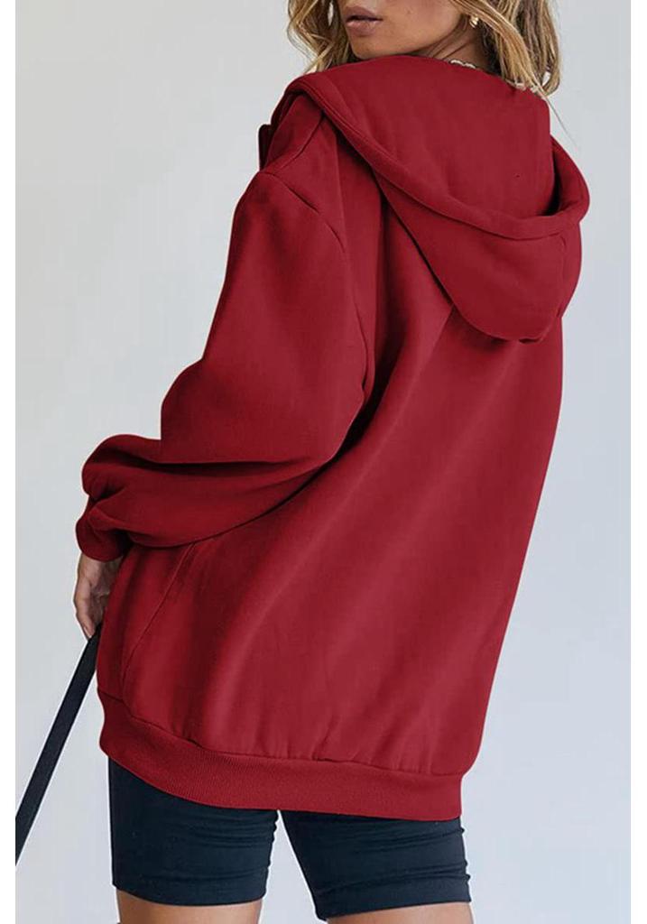 Women's Oversized Drawstring Zip Hoodie - Teen Girls' Autumn Casual Jacket Sweatshirt