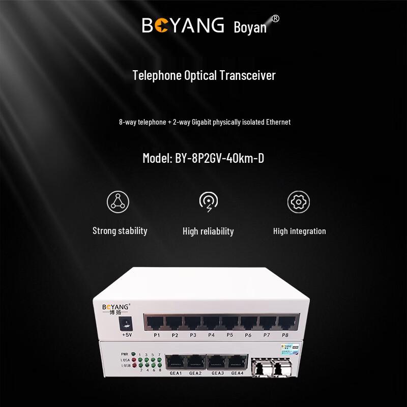 Boyang 8-Channel Telephone & 2-Port Gigabit Fiber Optic Transceiver