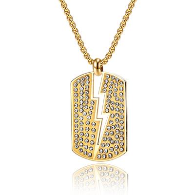 Hip Hop Style Lightning Full Diamond Military Brand Necklace Trendy Mens Personalized Outfit Sparkling Diamond Titanium Steel Pendant