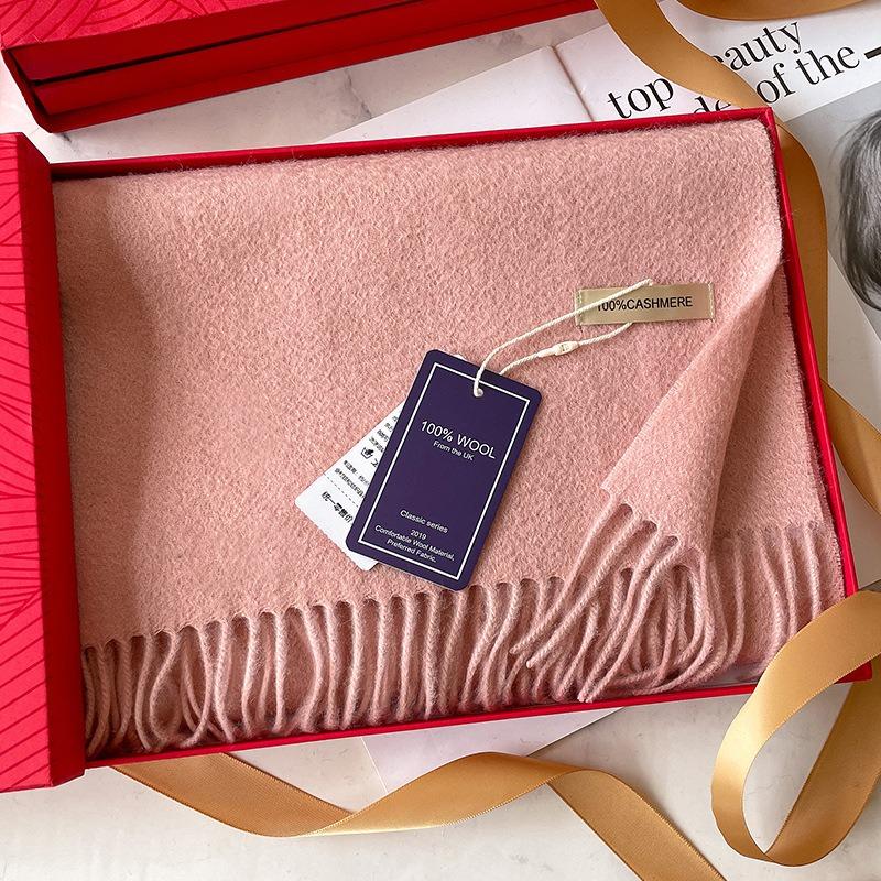 Pink autumn and winter pure cashmere scarf women's thickened water ripple solid color couple scarf to keep warm