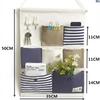 1pc Multi-pocket Hanging Bag Striped Cotton Linen Storage Pouch Wall-mounted Sundries Organizer for Home Shop
