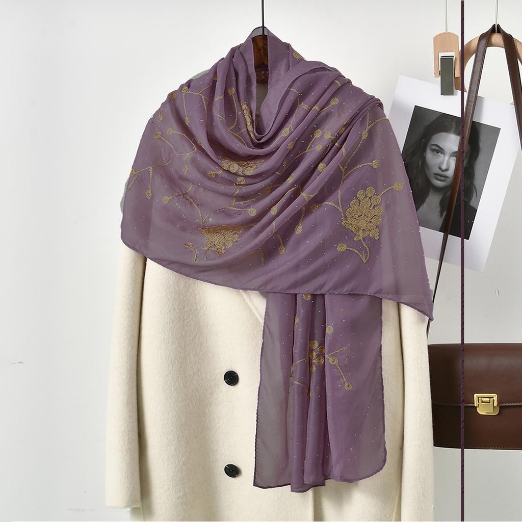 Fashion Embroidery Cotton Hijab Scarf For Women Muslim Shawls With Rhinestones Islamic Headscarf Wraps Foulard Solid Head Wraps