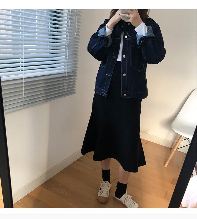 Korean Retro Denim Jacket for Women - Loose Fit, Large Size, Dark Wash, Spring & Autumn 2024