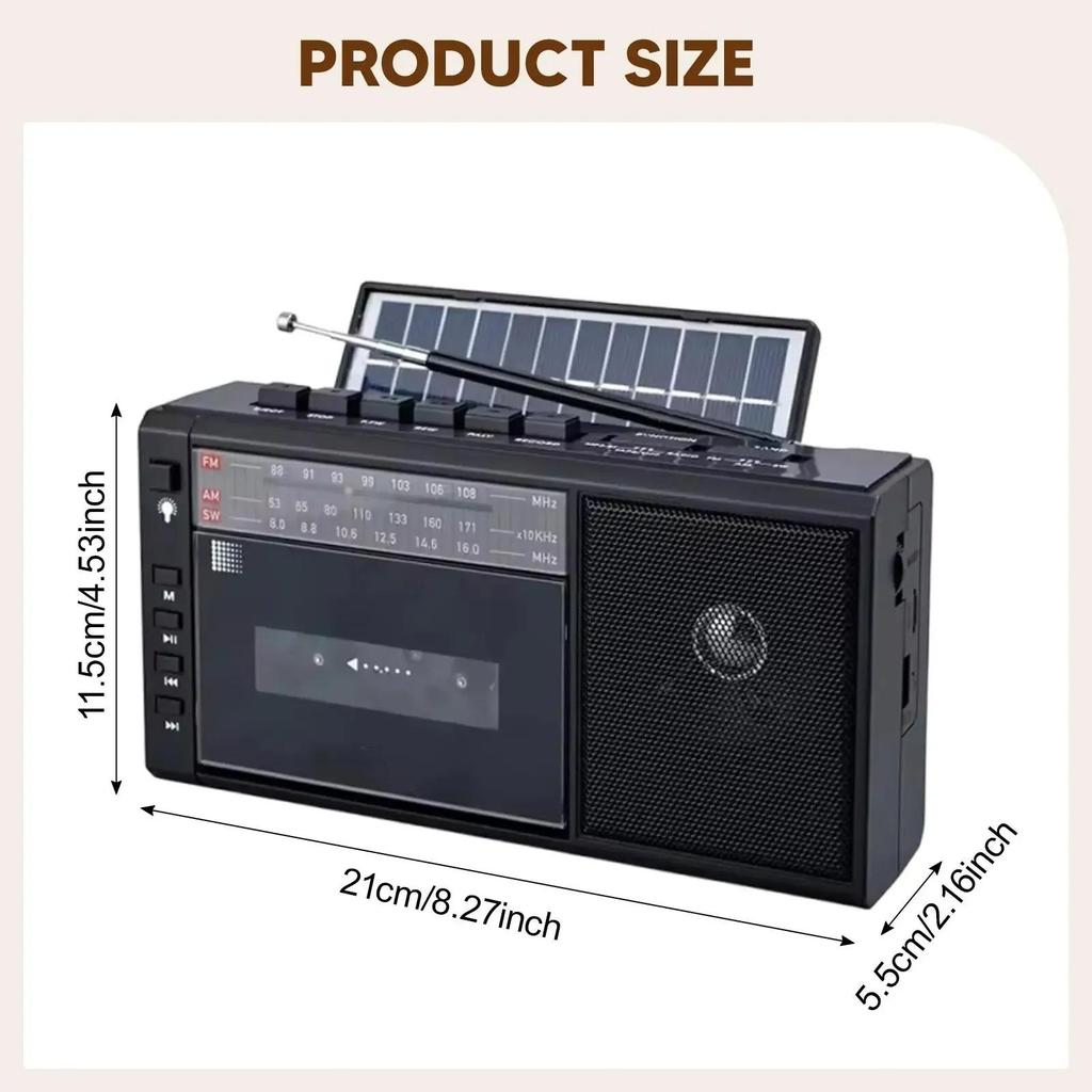 Tragbares Solar USB AM/FM/SW Mehrbandradio Stereo Drahtloses Bluetooth MP3 Audio Kassettenbandspieler Aufnahmegerät AM Radio