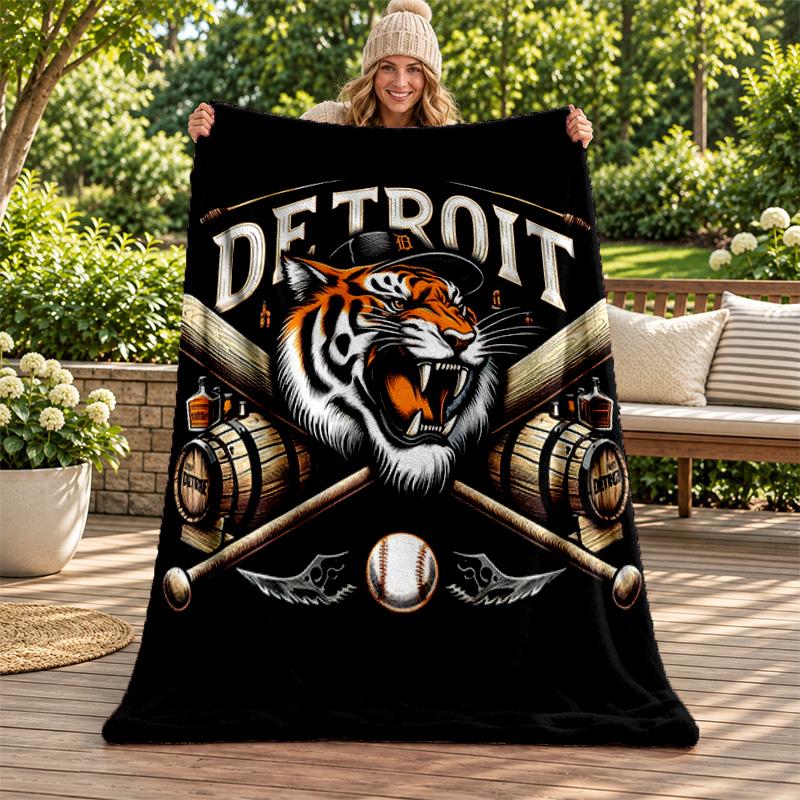 Detroit Tigers Blanket Flannel Blanket Soft Cozy Plush Throw for Sofa Bed Lightweight Home Decoration Gifts for Christmas Various Holidays