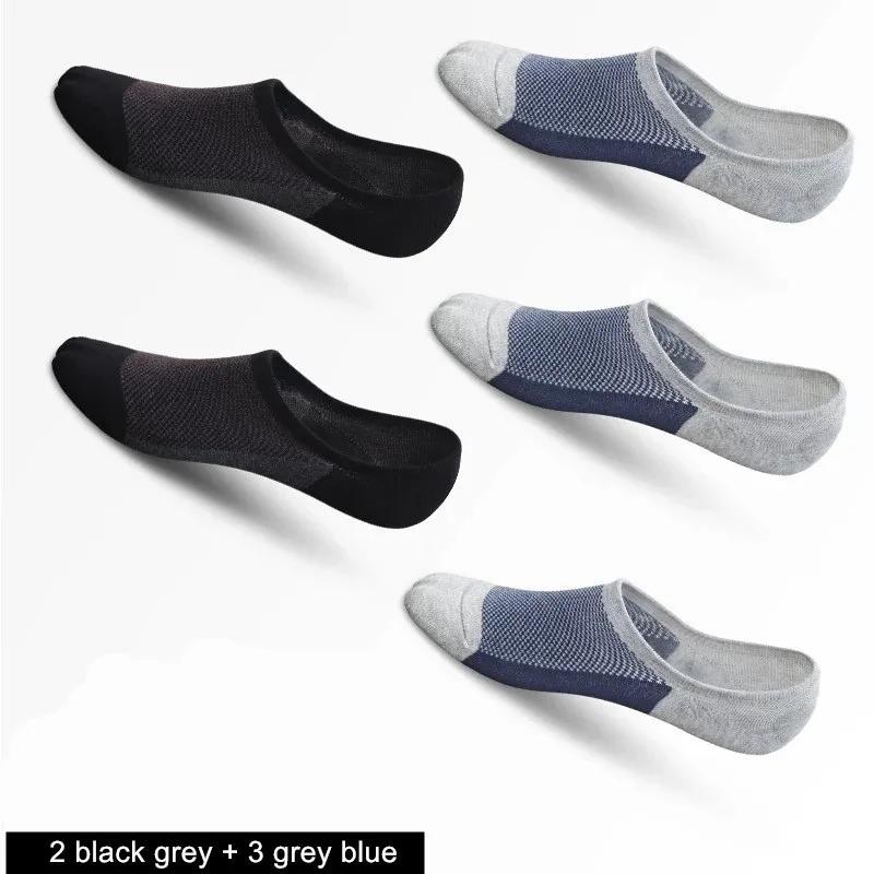 5 Pairs/pack  Man New Style Mesh Breathable Short Socks Male Sweat-absorbent Silicone Cotton Socks Men's Invisible Socks
