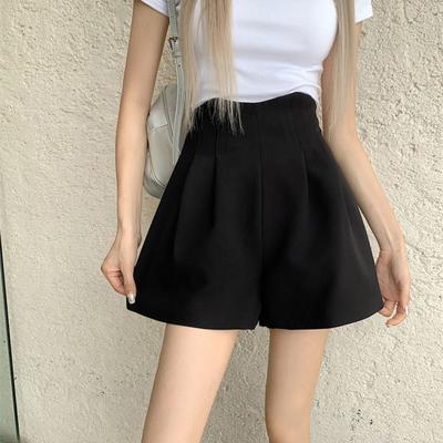 Pantaloncini da tailleur da donna a vita alta con pieghe, pantaloncini estivi eleganti da lavoro, abbigliamento casual da casa a gamba larga
