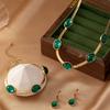 4Pcs Vintage Necklace Earrings Set Bracelet Crystal Jewelry Suit Green Rhinestone Jewelry Set  Party