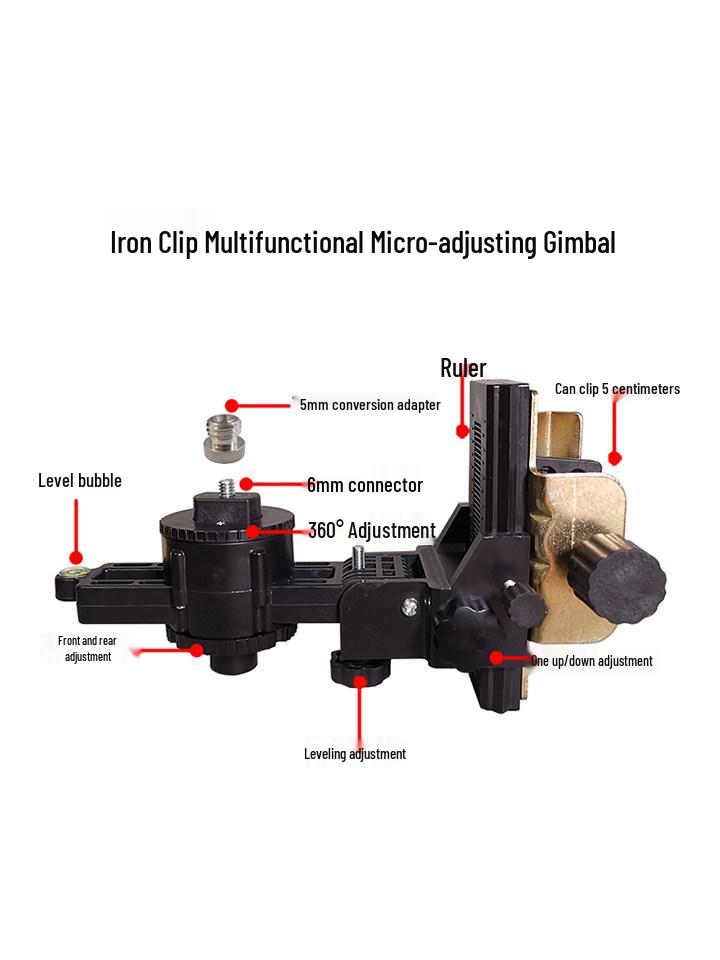 Multifunctional Pan-Tilt Head with Leveling Screw, Infrared Base & 360° Rotating Lifting Support Iron Head