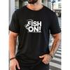 European Sizes Men's FISH ON! Pattern Summer Casual Crew Neck Short Sleeve T-Shirt