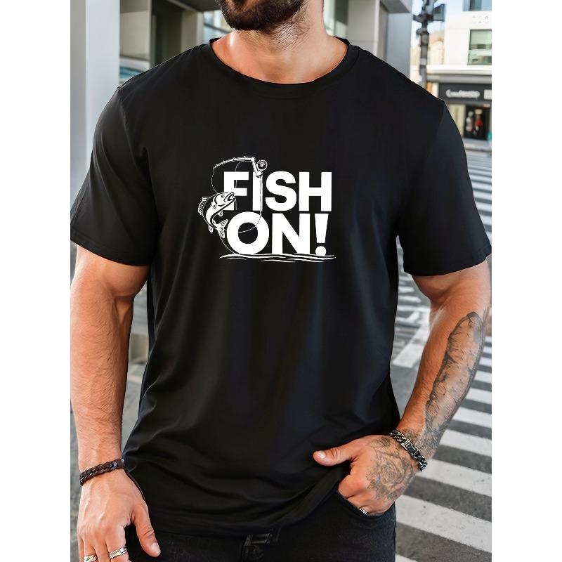 European sizes Men s FISH ON! Pattern Summer Casual Crew Neck Short Sleeve T-Shirt S чёрный
