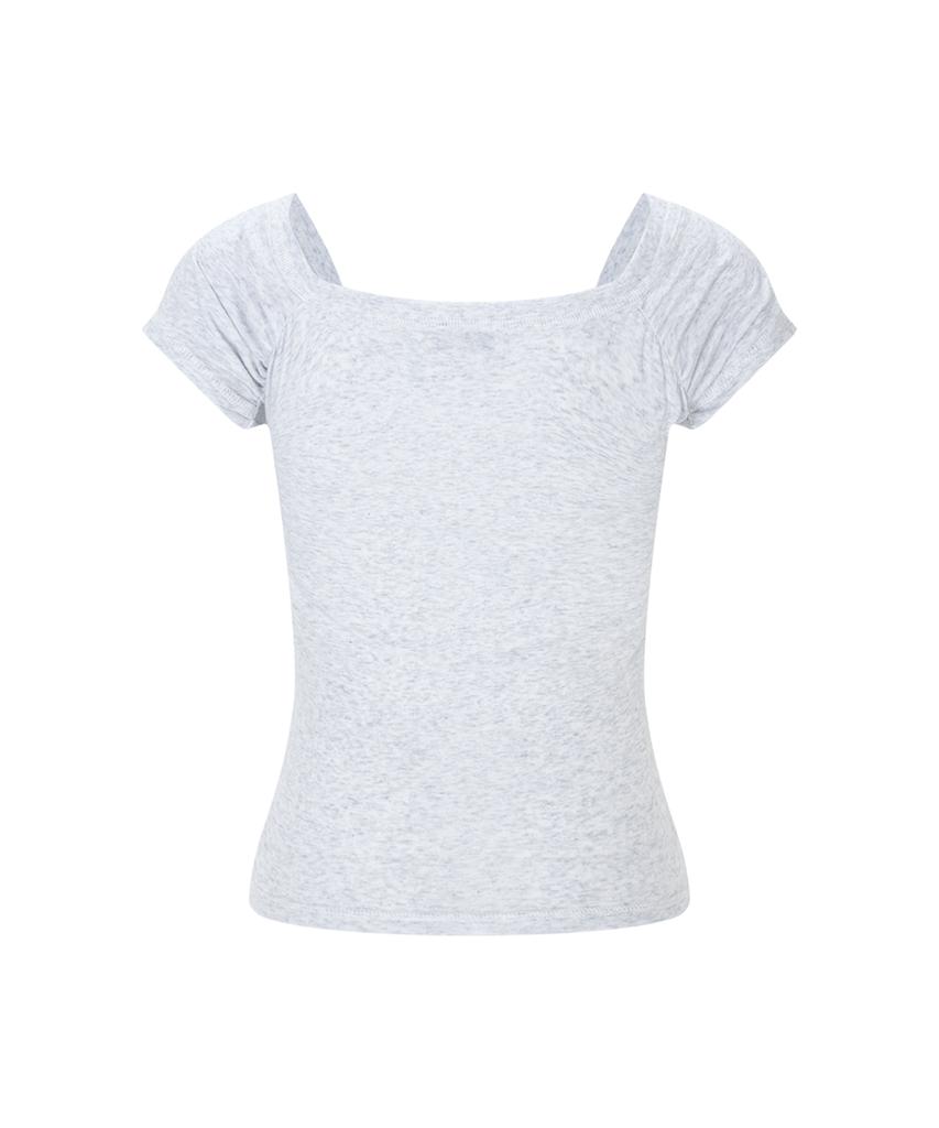 Peullijeunopallou Marin Strap Shirring Short Sleeve Top (White Melange)