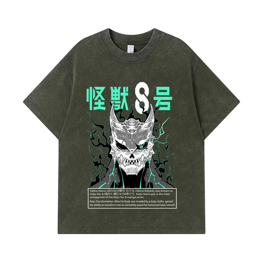 

275 GSM Washed T-shirts 100% Cotton Kaiju No 8 V3 Print Unisex Heavy Cotton T Shirt S армия зеленый