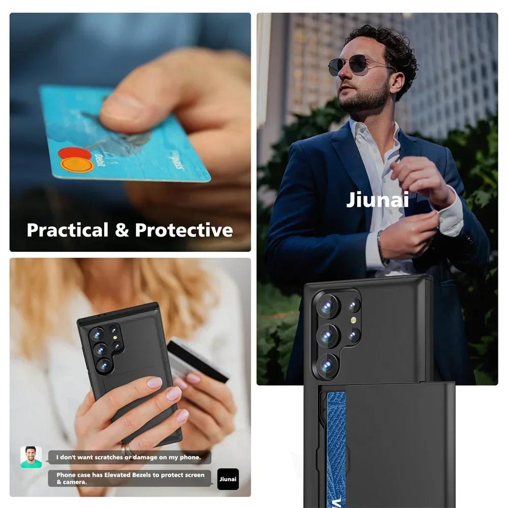 Slim Dual Lay Heavy Protector Case For Samsung Galaxy S26 S25 S24 S23 S22 S21 Ultra Plus FE A55 Hidden Card Slot Wallet Cover