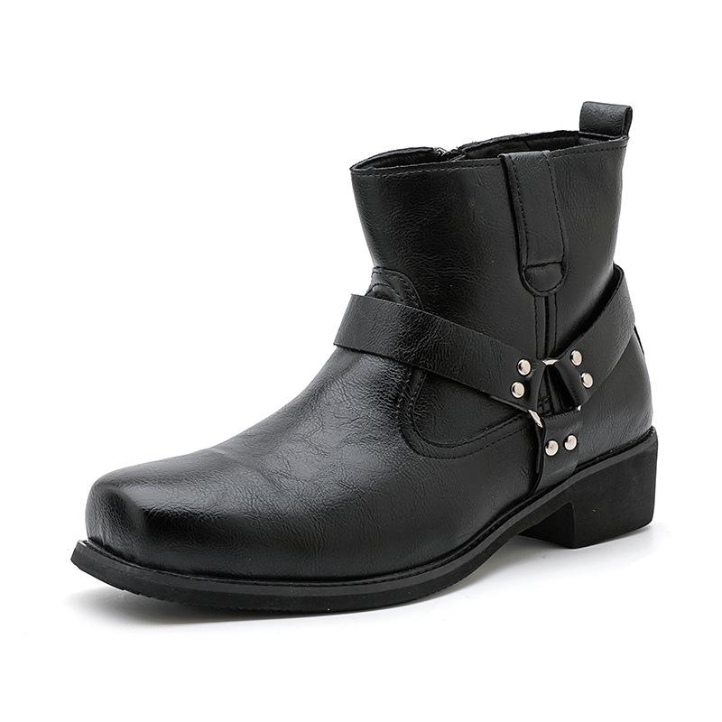 Europäische & Amerikanische Leder-Ritterstiefel - Herren Große Größen High-Top Quadratische Spitze Martin Boots (Größe 46) Size 42 schwarz