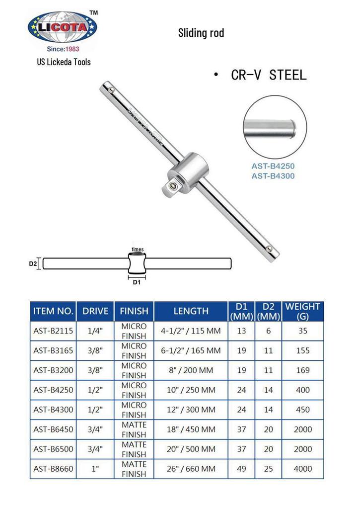 American LICOTA Socket Sliding Bar Set: Large 1/2, Medium 3/8, Small 1/4 Fly Rail Extension