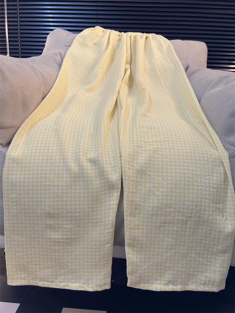 Tall Women's Extended Plaid Pajama Pants - 105cm Loose Wide-Leg Summer Pants, Perfect for Walking - 110cm Length