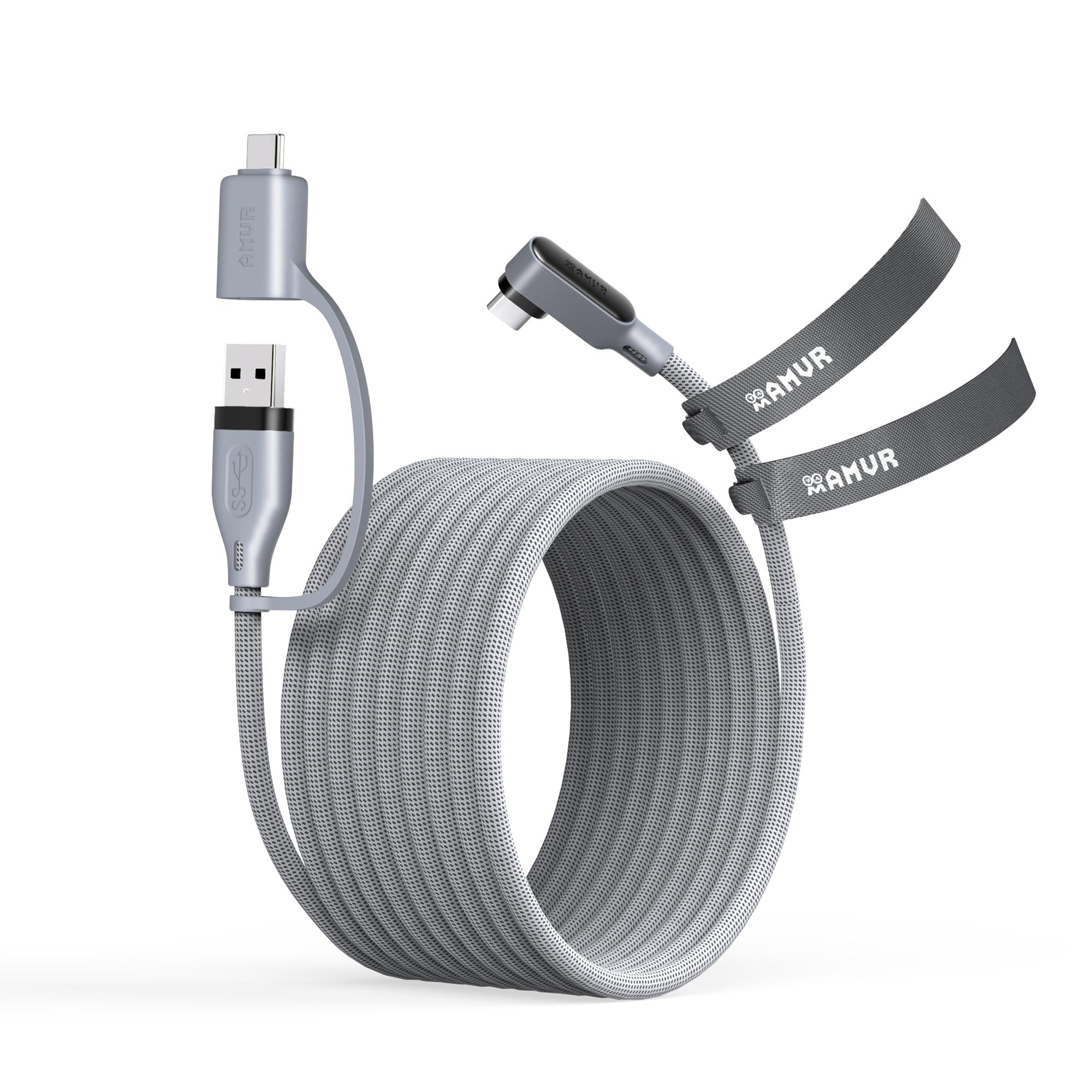AMVR 16FT VR Link-Kabel, 5m USB 3.0 Geflochtenes Datenkabel mit USB-A auf C Adapter, Kompatibel mit Meta Quest/Pico 4 Zubehör + PC/SteamVR gray