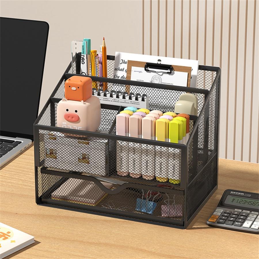 1Pcs Metal Desktop Organizer File Holder Stationery Organizer Metal Shelf Locker Pen Holder, Suitable for Office/school/any Desk