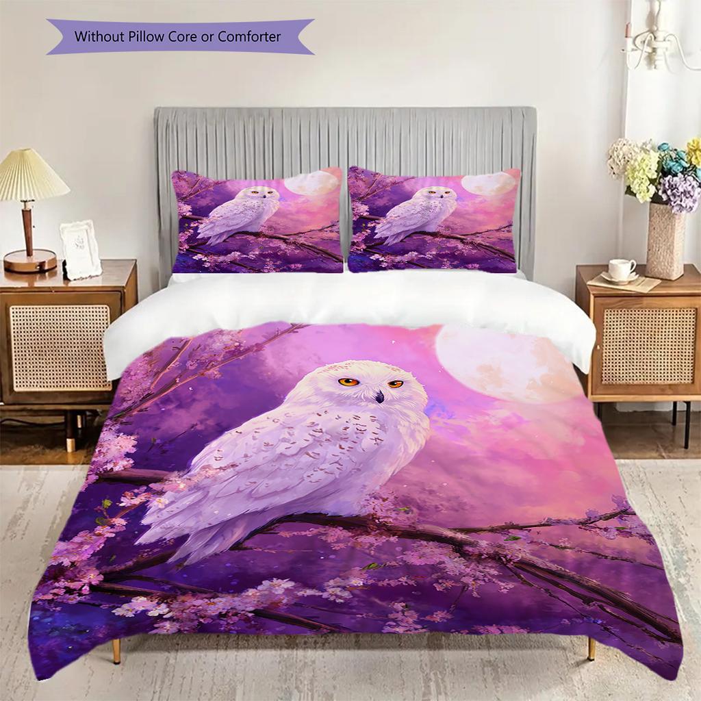 Owl Pattern Bedding Quilt Set Quilt Cover Pillowcase Home Decoration Birthday Gift (1 * duvet cover + 2 * pillowcase, without core)