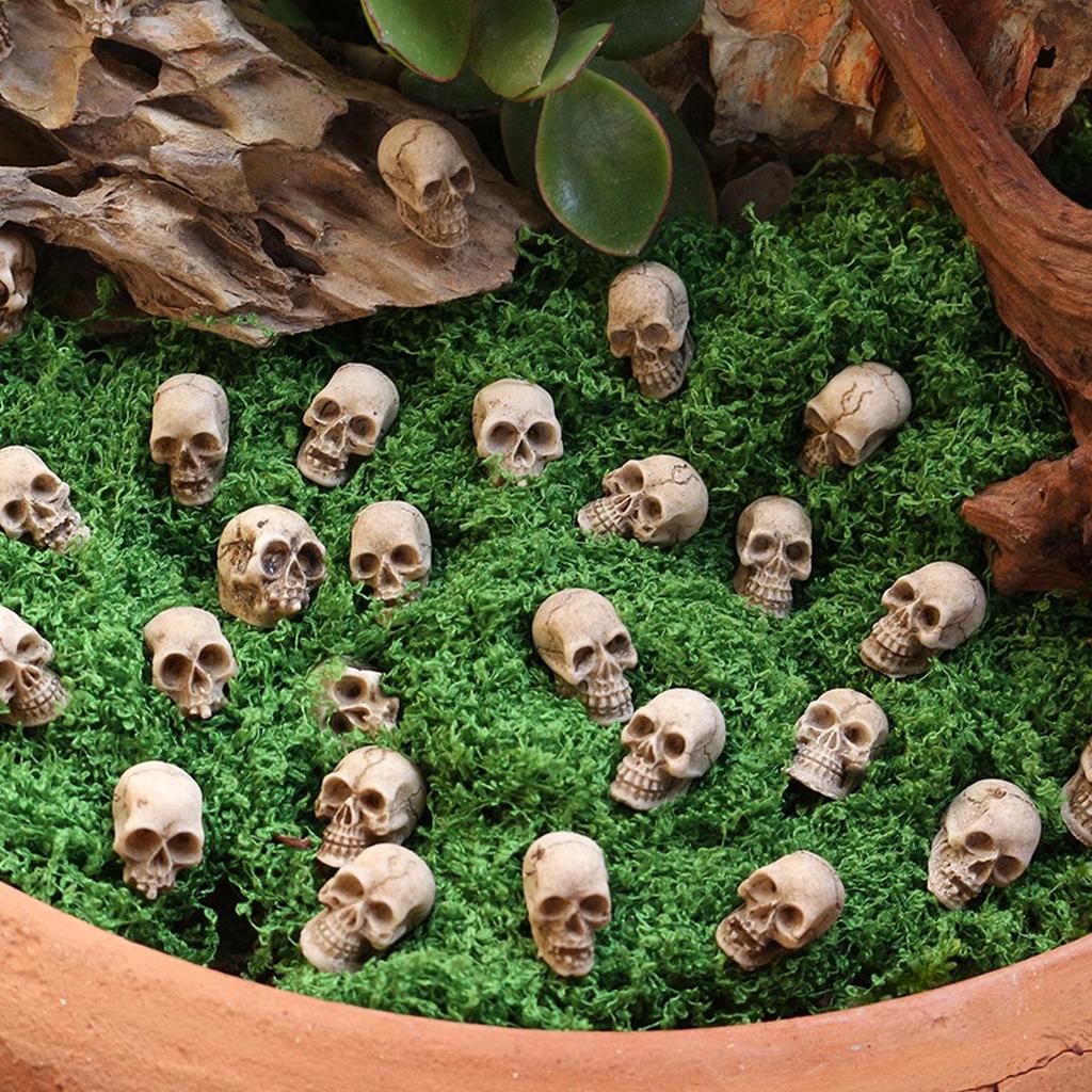 Halloween Skull Resin Ornament Set: 40-Piece Micro Landscape Décor & Flower Pot Paving Stones.