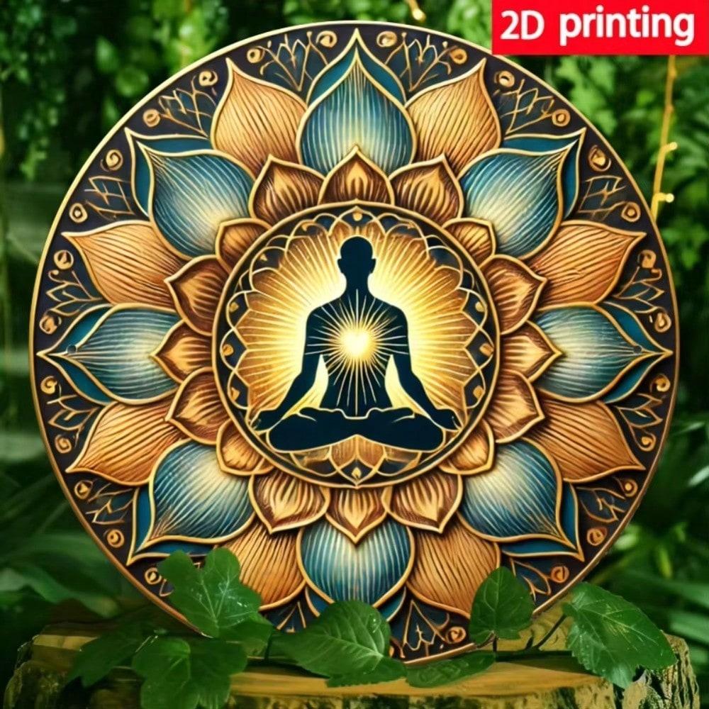 Metal Tin Art Lotus Meditation Wall Decor for Yoga Studio Home Office 20x20