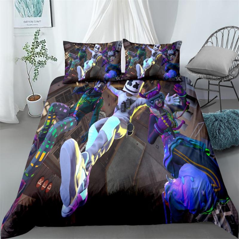 Ensemble de literie Fortnite Housse de couette Taie d'oreiller Décoration dessin animé de jeu Couvre-lit Housse de couette de chambre Ensemble de literie Cadeau de Noël pour enfants