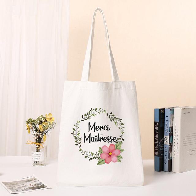 New Female Bag Shopping Bags Shoulder Bag Foldable Reusable Casual Thank You Mistress Print Canvas Student Portable Handbags