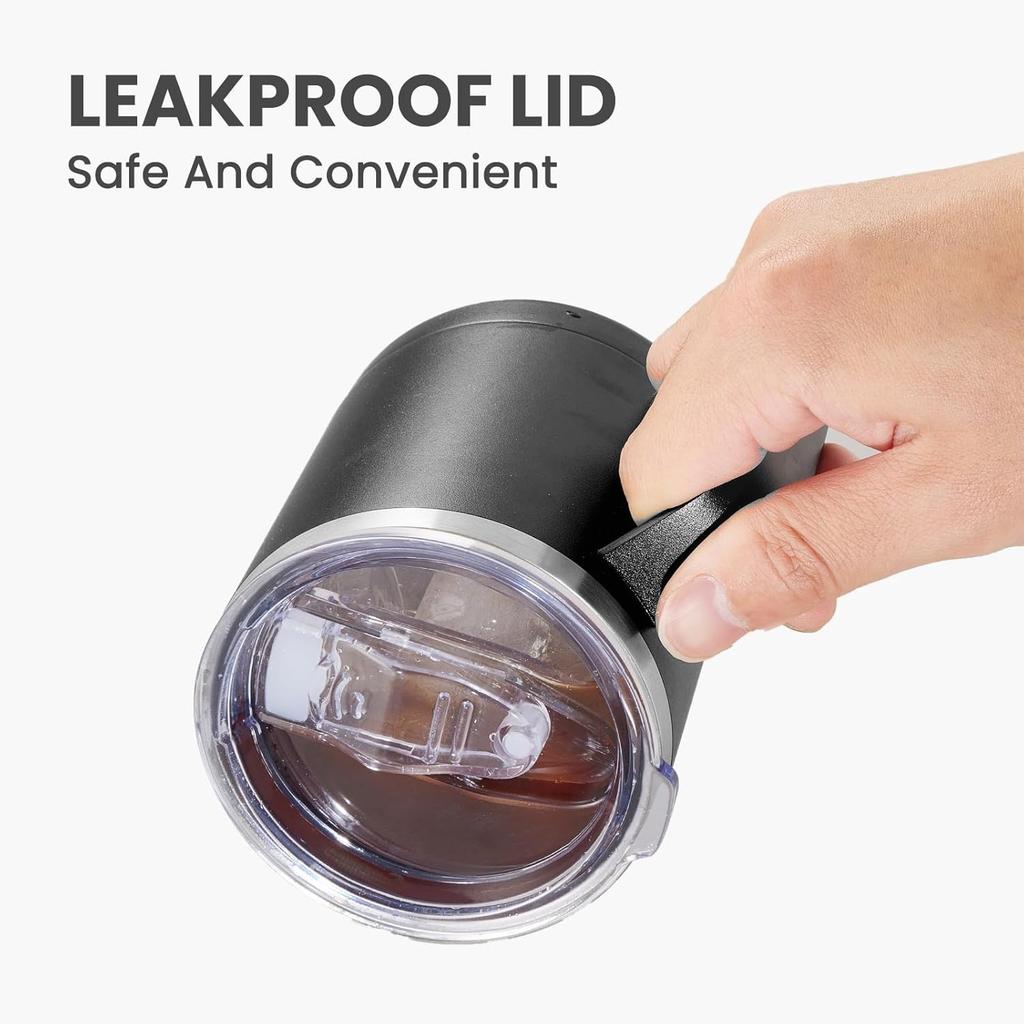 Isolierter Kaffeebecher aus Edelstahl mit Griff, 12 oz 360 ml Tumbler-Becher mit Deckel für heiße und kalte Getränke, kleiner Becher