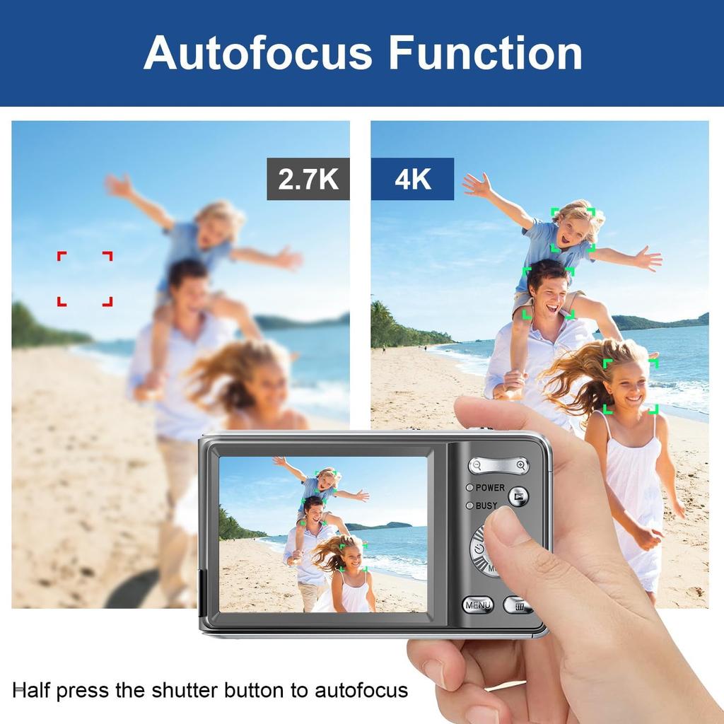 4K Digital Camera,Autofocus 48MP Vlogging Camera for Photography YouTube Compact Camera with Flash,18X Digital Zoom, Anti Shake, Macro Photography,