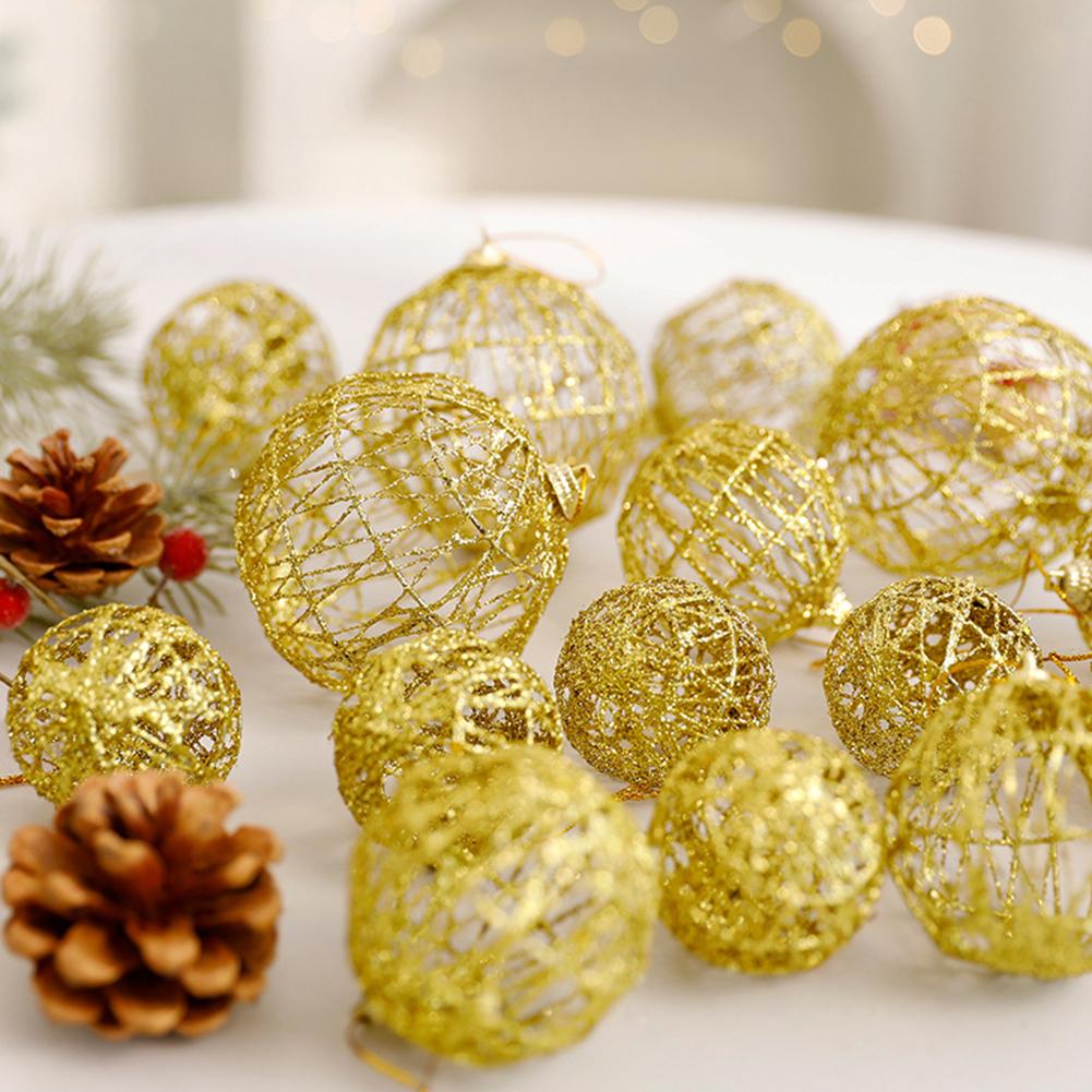 Christmas Gold Glitter Iron Wire Ball Vintage Christmas Tree Decor Hanging Christmas Gift Wrap Embellishment Home Holiday Decor