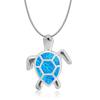 Aobao Blue Opal Turtle Necklace Chain Christian Silver Plated Women's Fashion Pendant Gift Jewelry