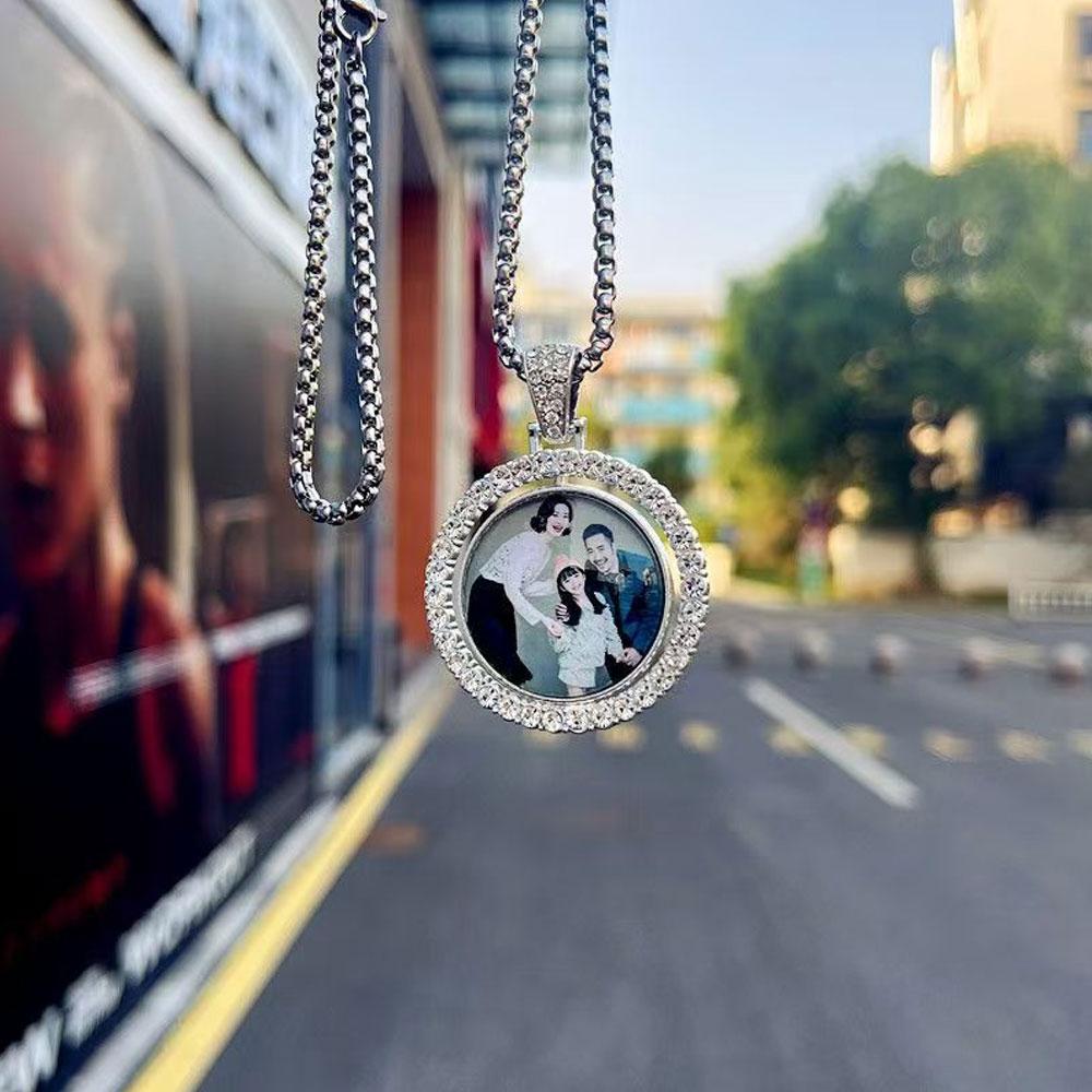 Personalized Picture Necklace Double Sided Photo Custom Memory Pendant Custom Photo Engraved Rotating Necklace Hip Hop Stainless steel