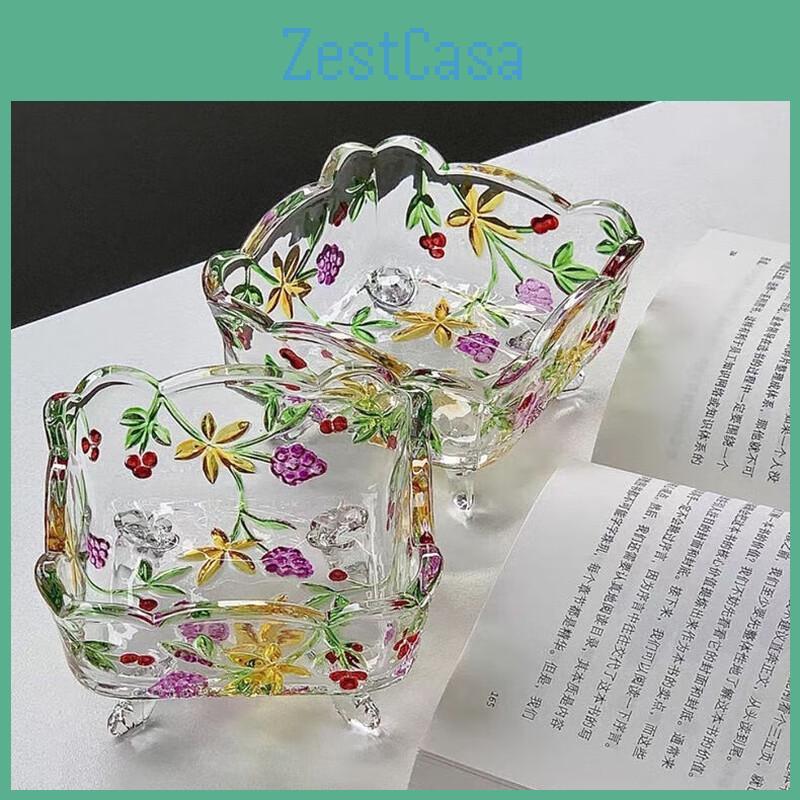 Embossed European Square Style Flavinmci Glass Snack Dishes Set Of 2