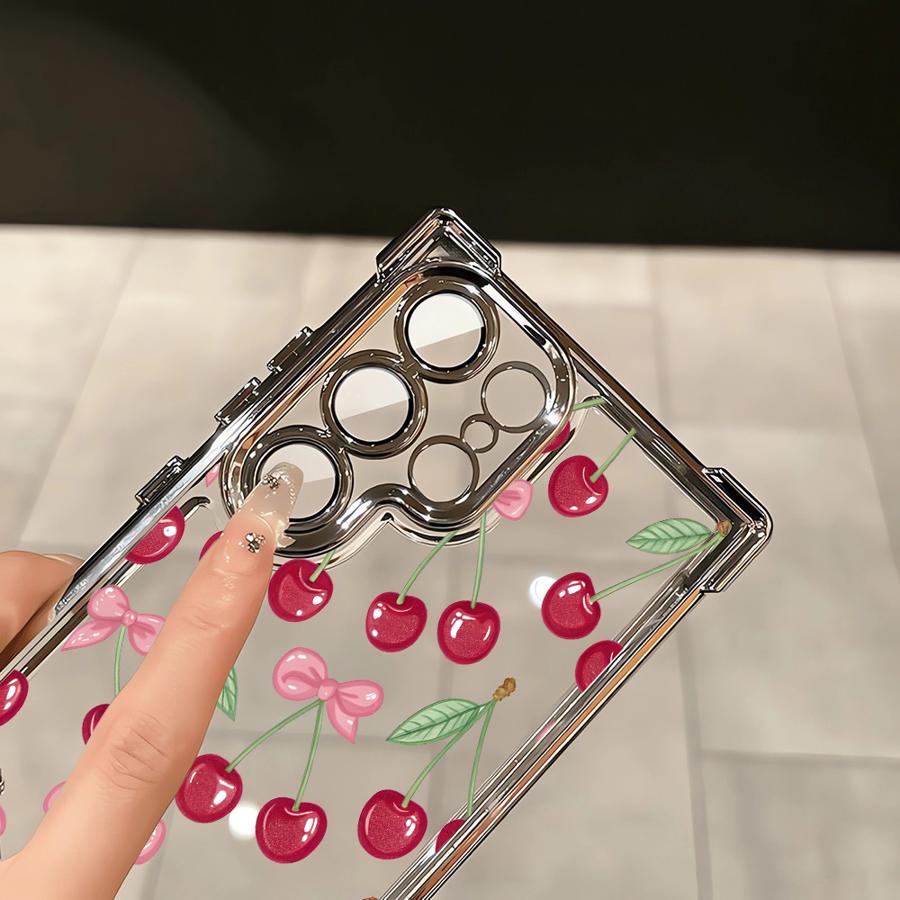 Clear Cover Phone Case for Samsung Galaxy S23 S25 Plus S21FE S24 S24ultra S20 FE S24fe S22 Ultra S25 Ultra Cartoon Bow Cherry