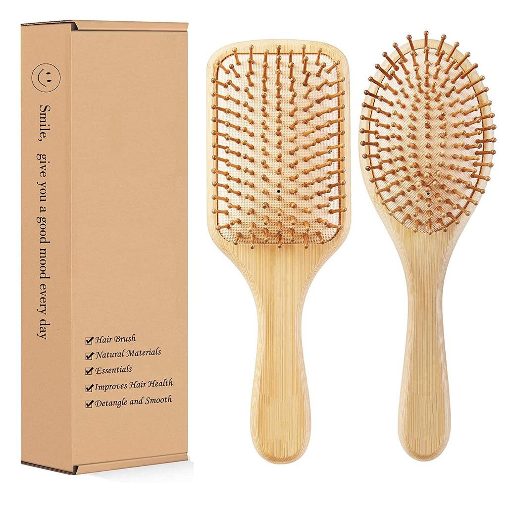 Custom Logo Bamboo Hair Brush Eco Friendly Wood Bamboo Detangling Paddle Hair Brush