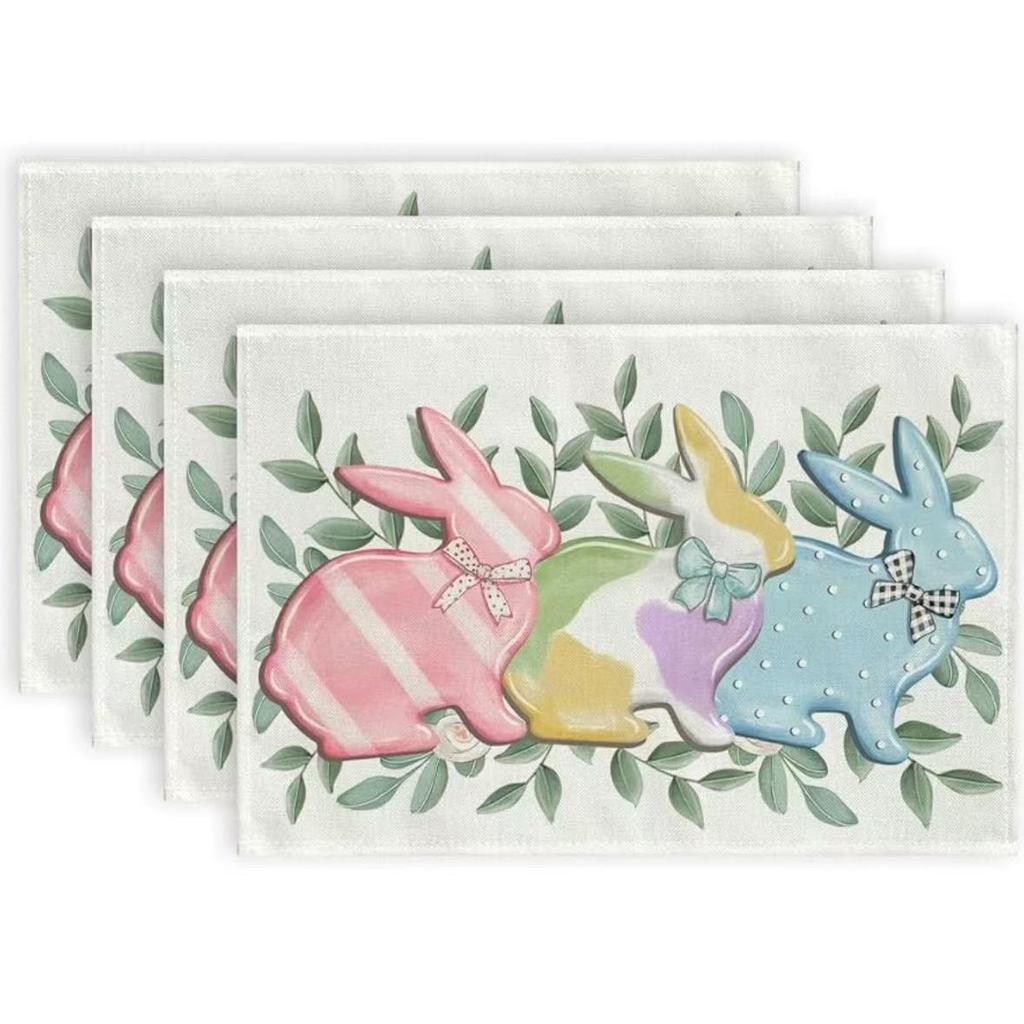 Ostern Leinen Tischsets Hase Ostereier Restaurant Wohnzimmer Heimdekoration Tisch Rutschfeste Matte