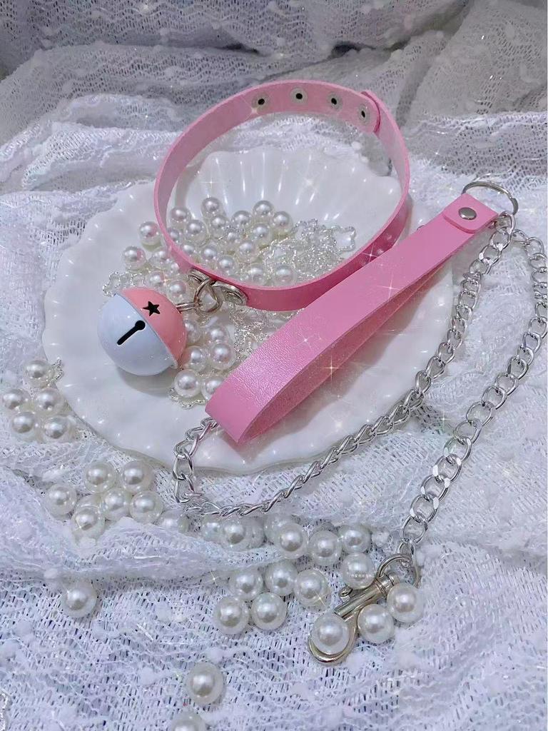 Adjustable Kitten Lolita Necklace with Clavicle Bell and Garter Leash - Japanese Chain and Lace Design Erotic Jewelry