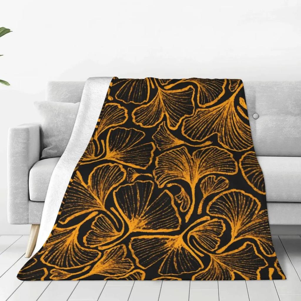 Ginkgo Biloba Flannel Blanket Super Warm Colorful Leaves Print Bedding Throws Winter Travel Office Bedroom Novelty Bedspread