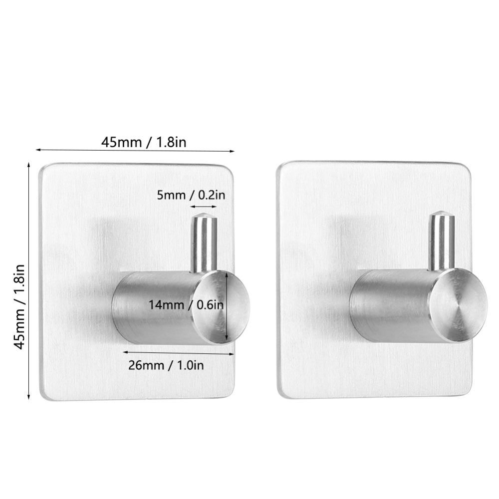 2 PCS Punch Free Adhesive Hook Silver Towel Hook Practical Coat Hook Space Saving