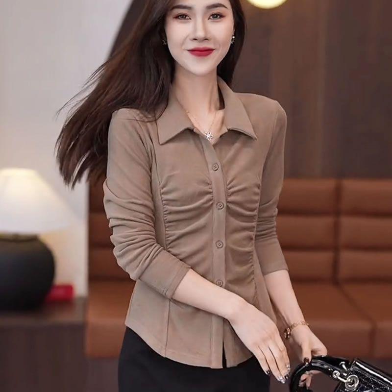 Women's Versatile Long-Sleeved Cropped Base Layer Shirt, 2025 Autumn Design – Tummy Concealing, Slimming, Flattering Top