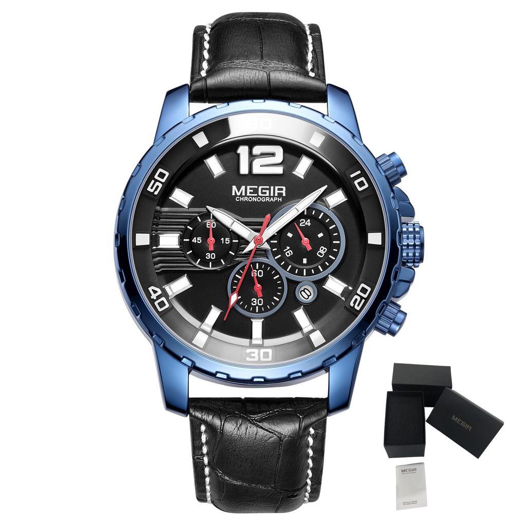 MEGIR Stainless Steel Military Watches for Men Luxury Quartz Business Wristwatch Luminous Waterproof Date Clock Chronograph 2068