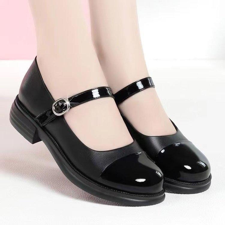 French Mary Jane small leather shoes autumn new low heel one-word buckle with round head college style shoes