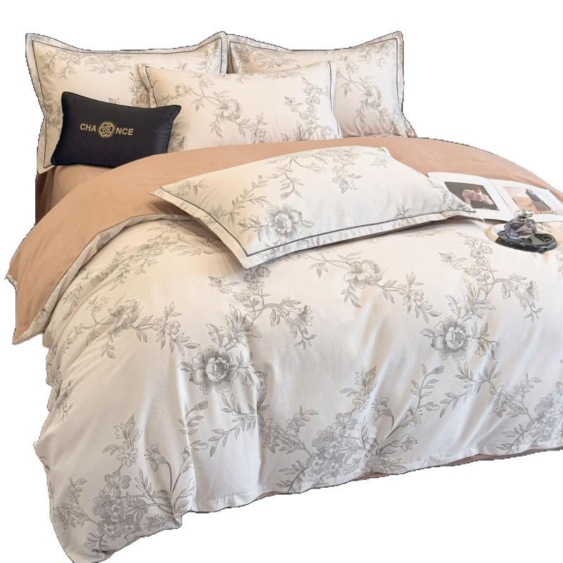 Thickened All-Cotton 4-Piece Floral Duvet Cover & Bed Sheet Set for Autumn/Winter