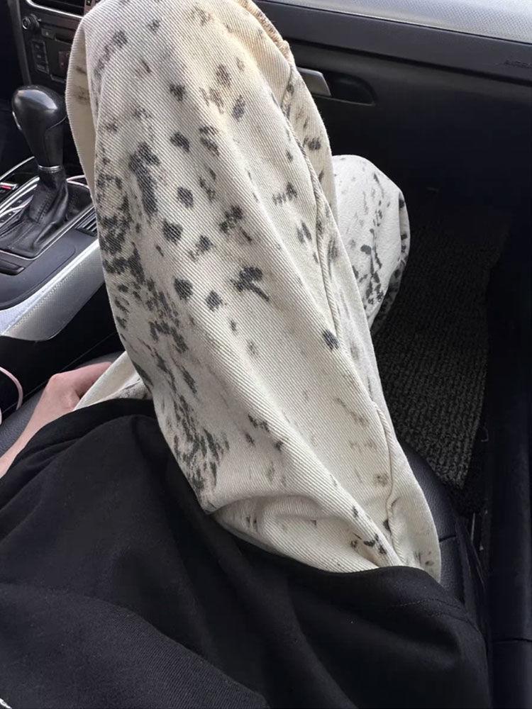 

Джинсы прямого кроя с высокой посадкой с леопардовым принтом - Ретро осенняя мода XL абрикосовый