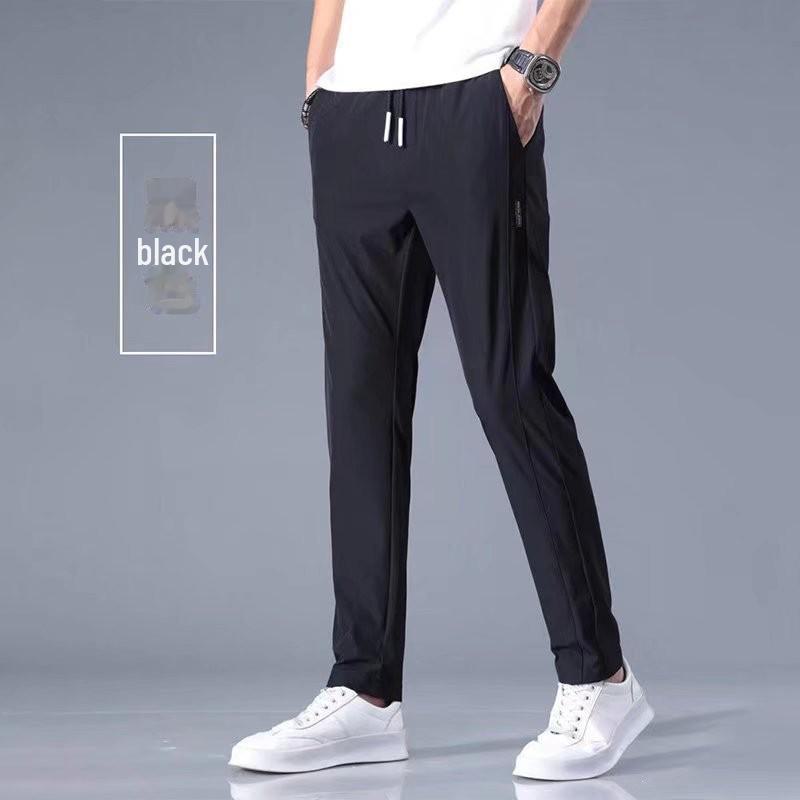 Xiaxiu Men's Ice Silk Straight-Leg Casual Trousers - Breathable, Loose-Fit, Nine-Point Length