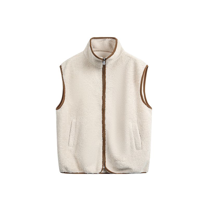 

Dream Made Lamb Wool Color-Blocked Sleeveless Cotton Vest for Men, Winter Fleece-Lined and Thickened Inner Vest Jacket Beige L